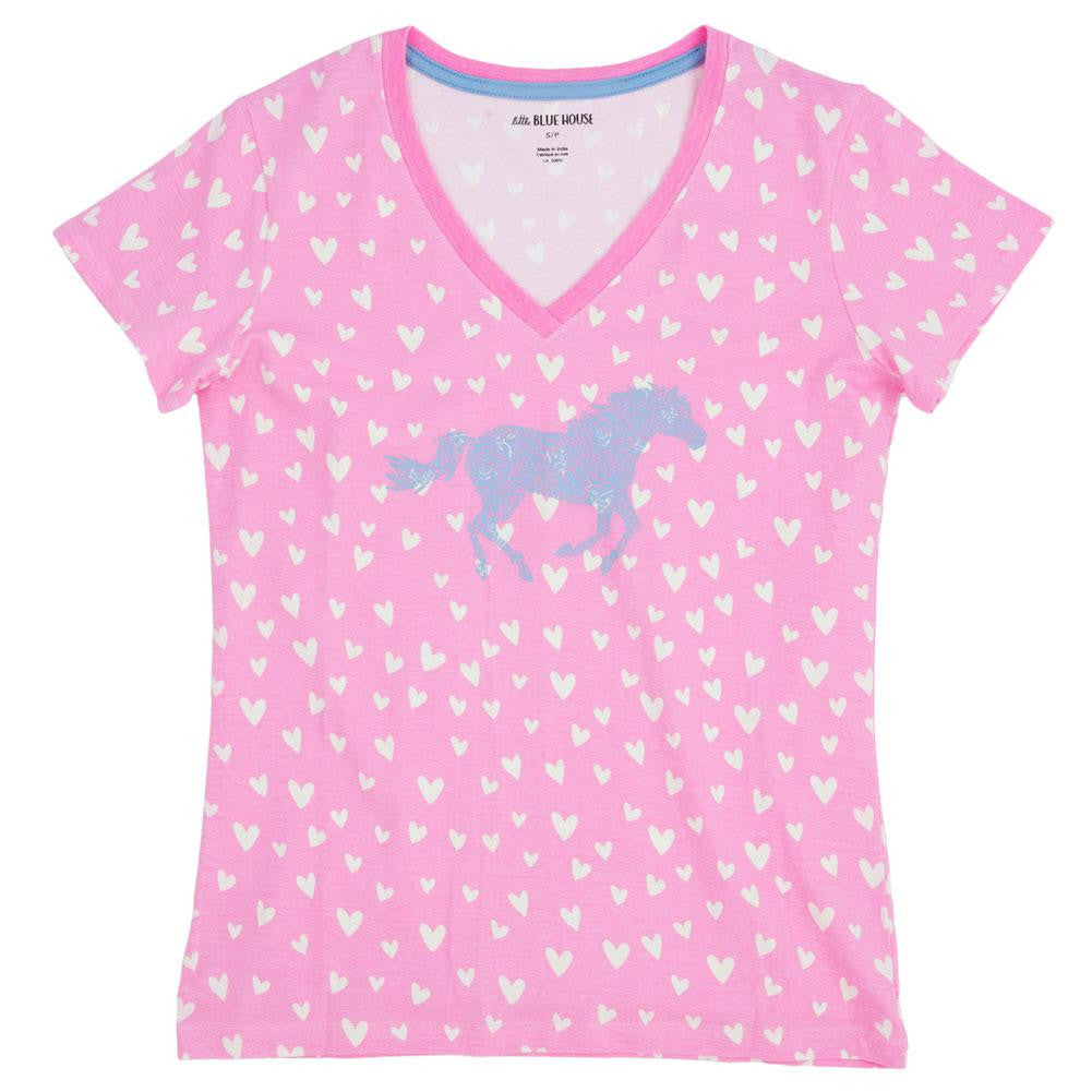 Hearts And Horses Womens Pajama T-Shirt Sleepwear Tops Old Glory