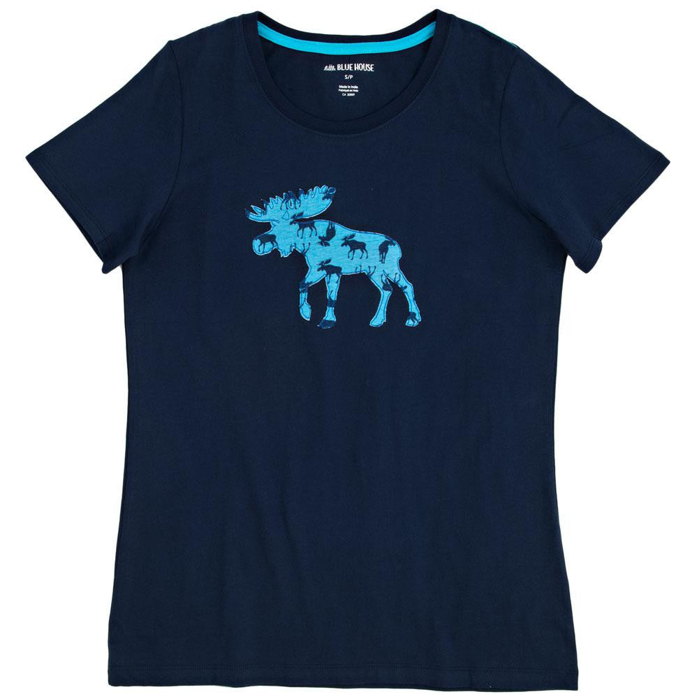 Navy Moose Womens Pajama T-Shirt Sleepwear Tops Old Glory
