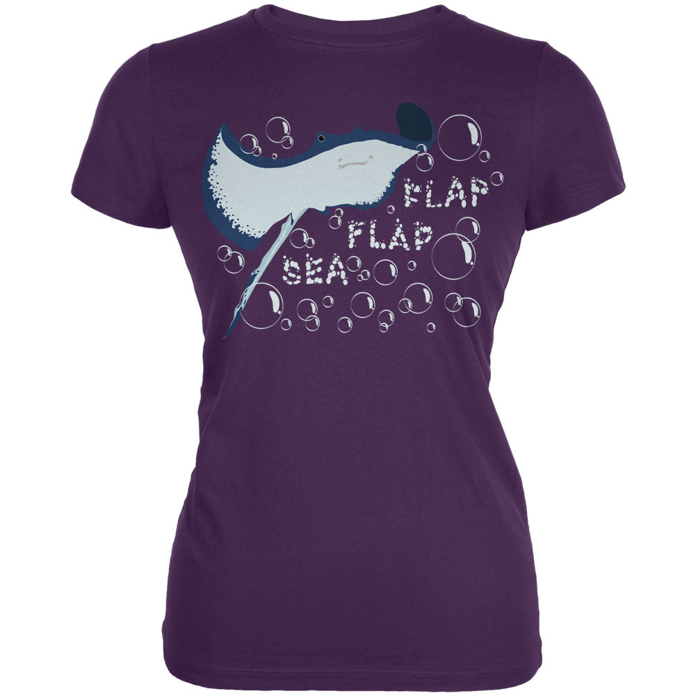 Sea Flap Flap Stingray Purple Juniors Soft T-Shirt Juniors T-Shirts Old Glory 2XL Purple
