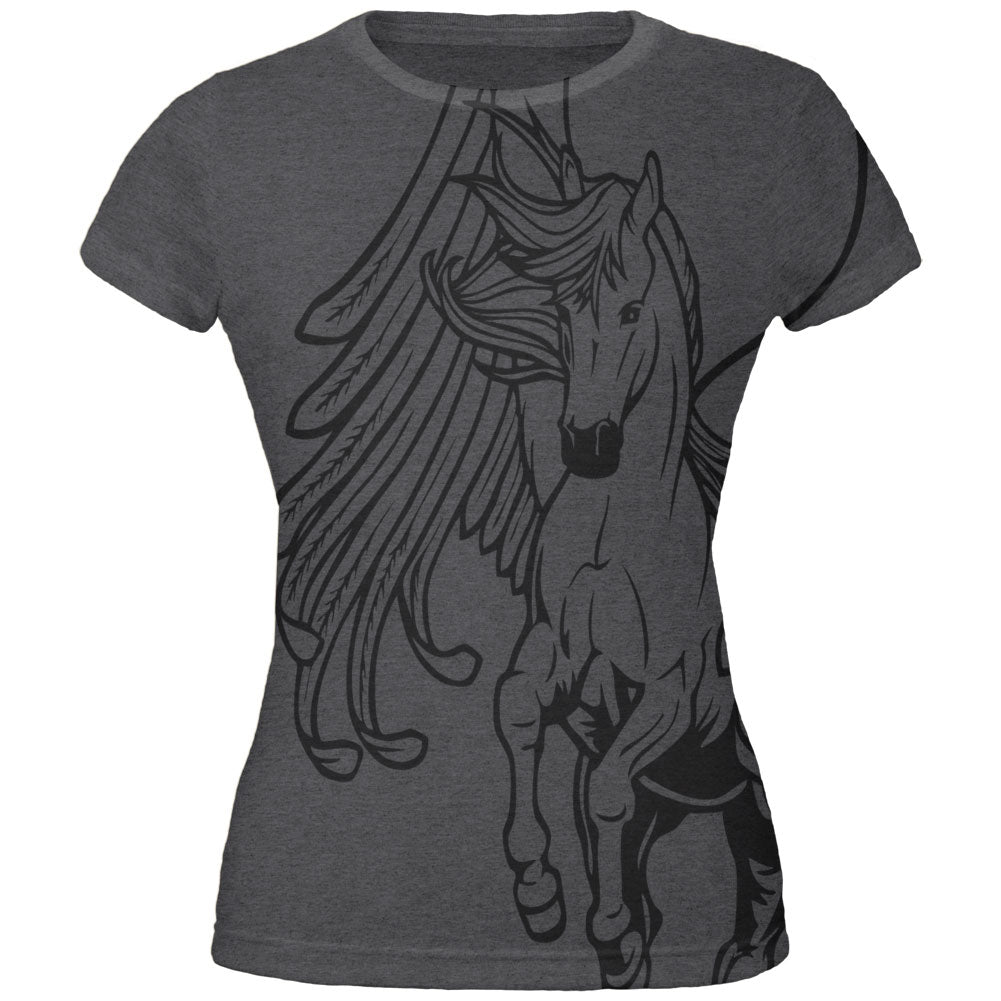 Pegasus Outline All Over Dark Heather Juniors Soft T-Shirt Juniors T-Shirts Old Glory 2XL Grey
