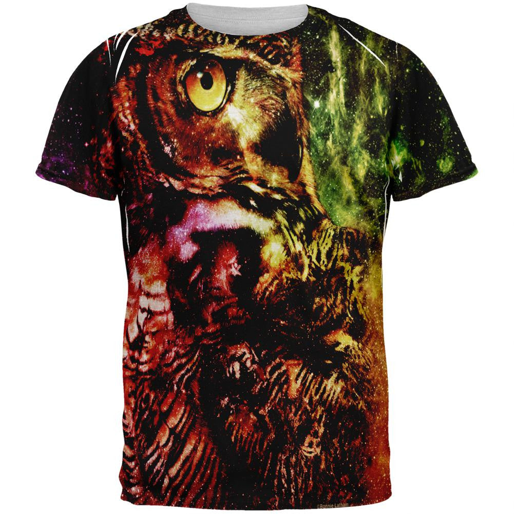 Galaxy Zen Wisdom Owl Adult Black Back T-Shirt Men's T-Shirts Old Glory