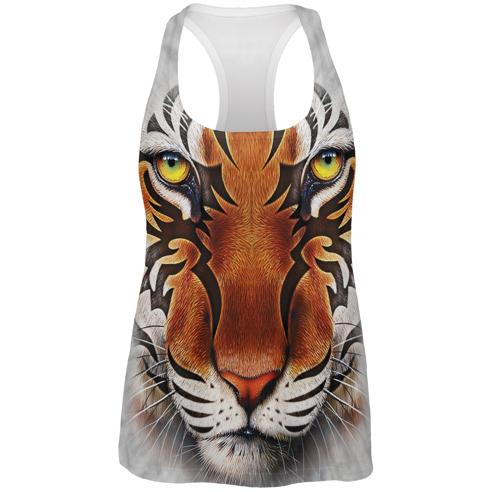 Tribal Tiger All Over Womens Racerback Tank Top Tank Tops Old Glory 2XL White