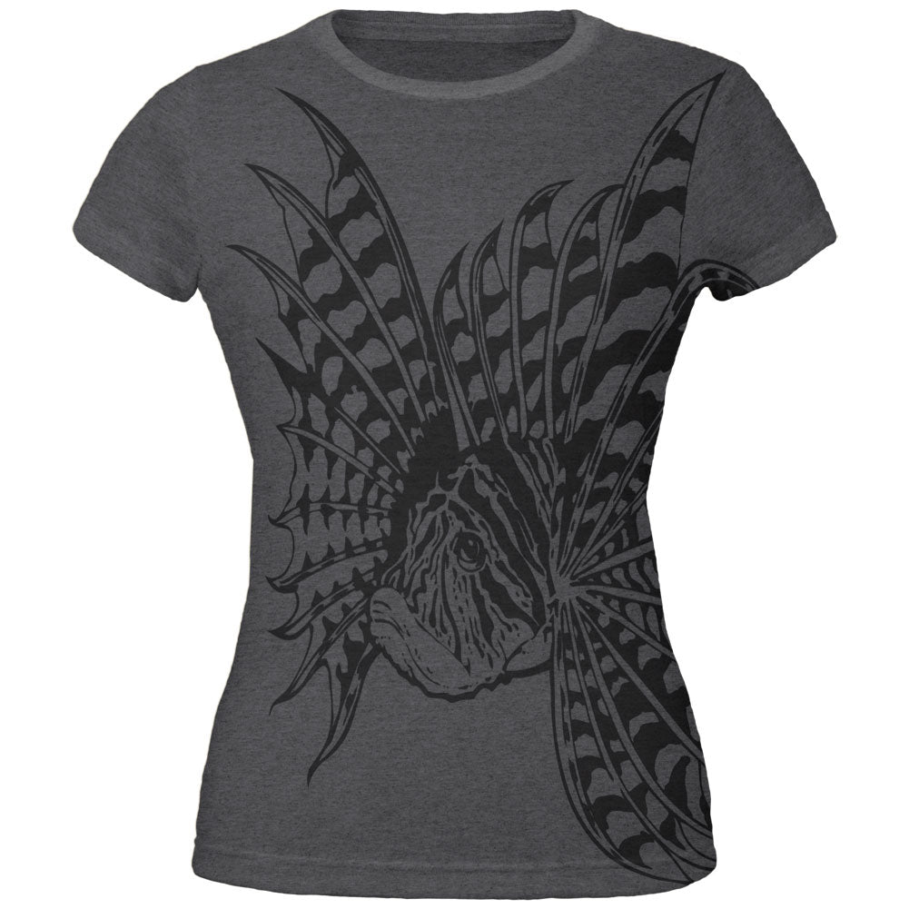 Lionfish All Over Dark Heather Juniors Soft T-Shirt Juniors T-Shirts Old Glory 2XL Grey