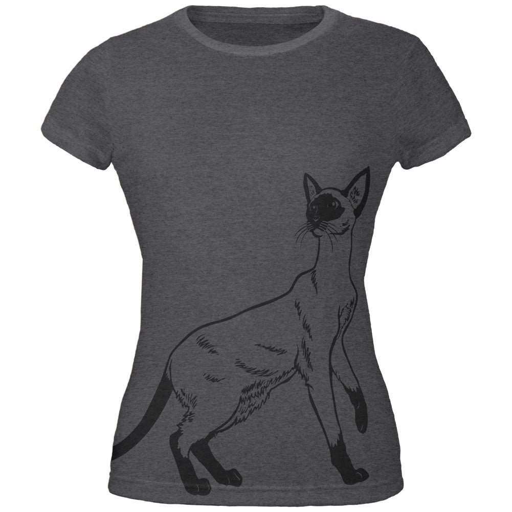 Siamese Cat All Over Dark Heather Juniors Soft T-Shirt Juniors T-Shirts Old Glory 2XL Grey