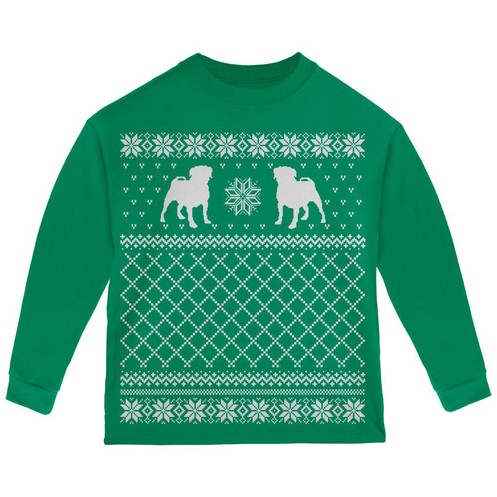 Pug Ugly Christmas Sweater Womens Long Sleeve T Shirt, SM / Red