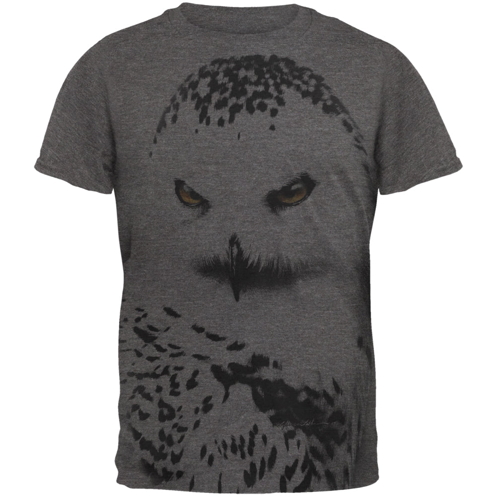 Snowy Owl Ghost All Over Dark Heather Soft Adult T-Shirt Men's T-Shirts Old Glory 2XL Grey
