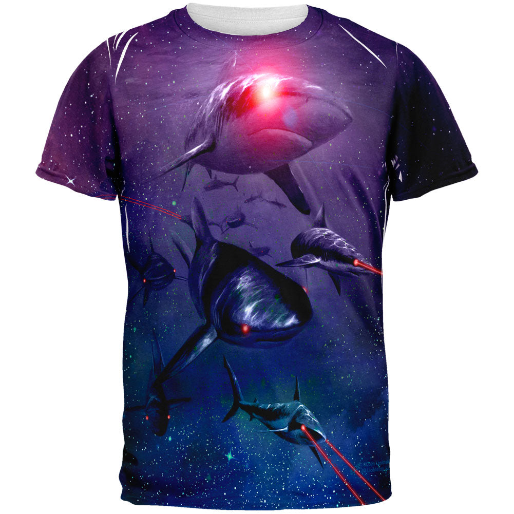 Laser Sharks In Space All Over Adult T-Shirt Men's T-Shirts Old Glory 2XL Multi