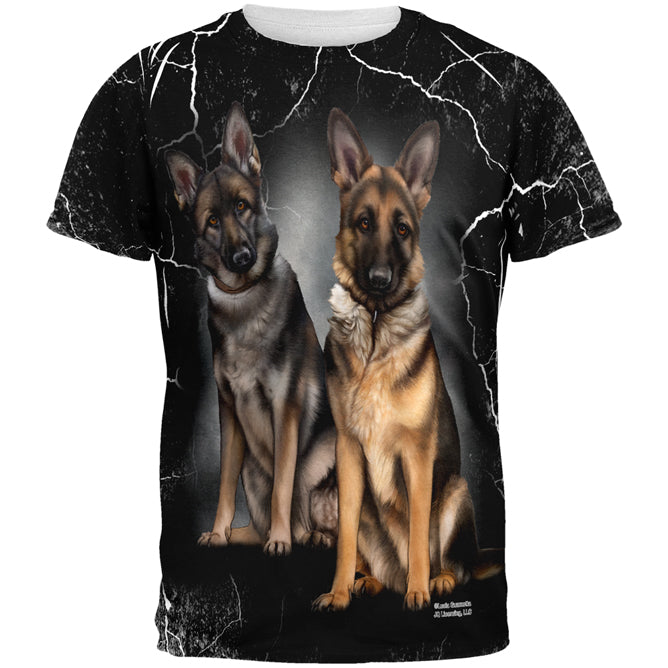 German Shepherds Live Forever All Over Adult T-Shirt Men's T-Shirts Old Glory 2XL Multi
