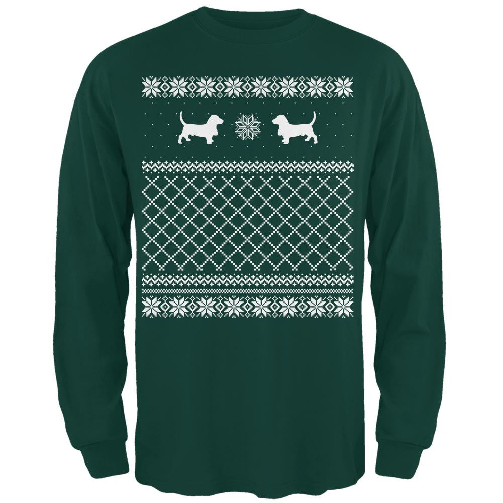 Basset Ugly Christmas Sweater Forest Adult Long Sleeve T-Shirt Men's Long Sleeves Old Glory