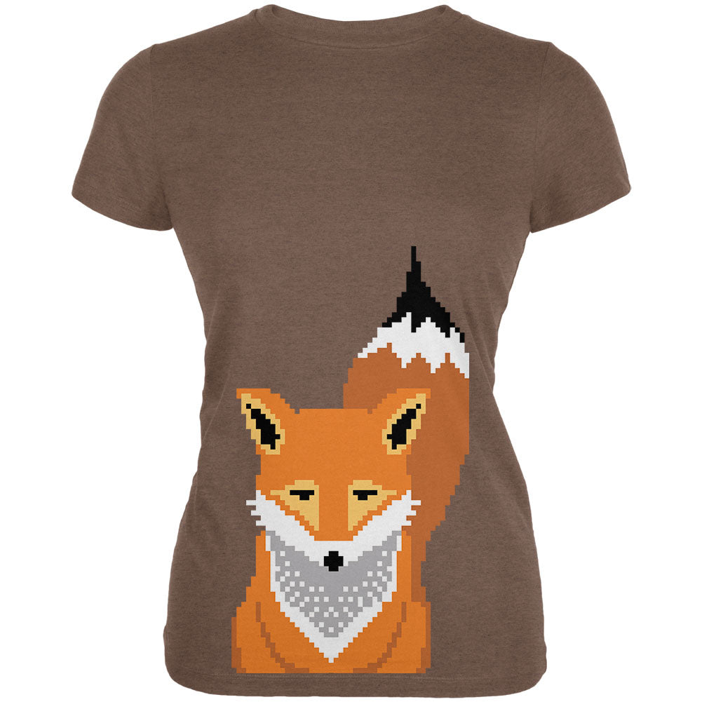 Winter Pixelated Fox Heather Brown Juniors Soft T-Shirt Juniors T-Shirts Old Glory 2XL Brown
