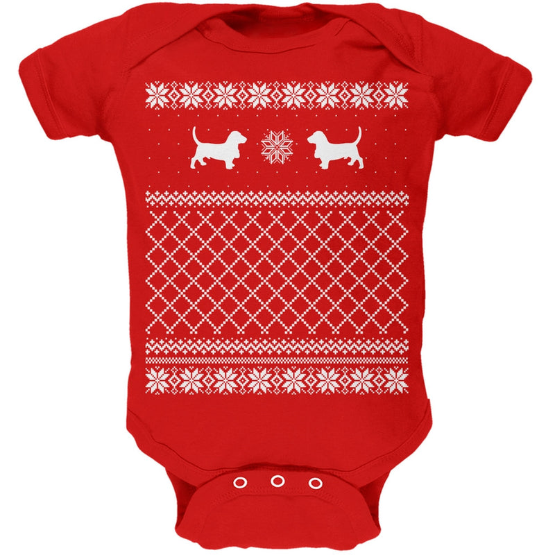 Basset Ugly Christmas Sweater Kelly Green Soft Baby One Piece Baby One Piece Old Glory