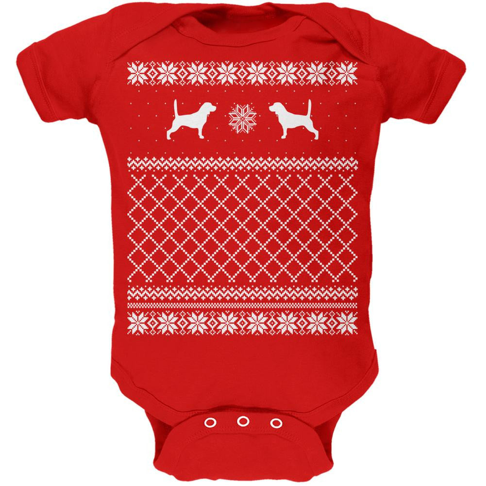 Beagle Ugly Christmas Sweater Kelly Green Soft Baby One Piece Baby One Piece Old Glory