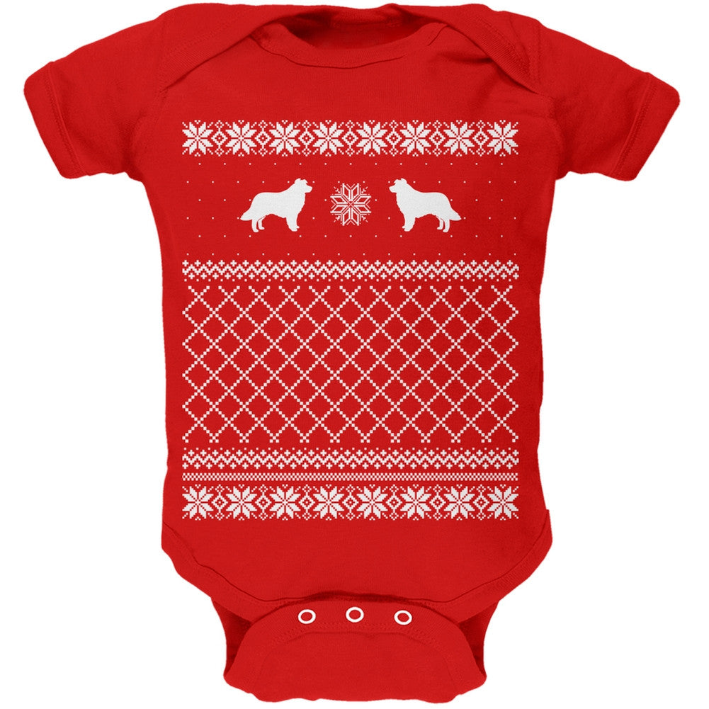 Border Collie Ugly Christmas Sweater Kelly Green Soft Baby One Piece Baby One Piece Old Glory