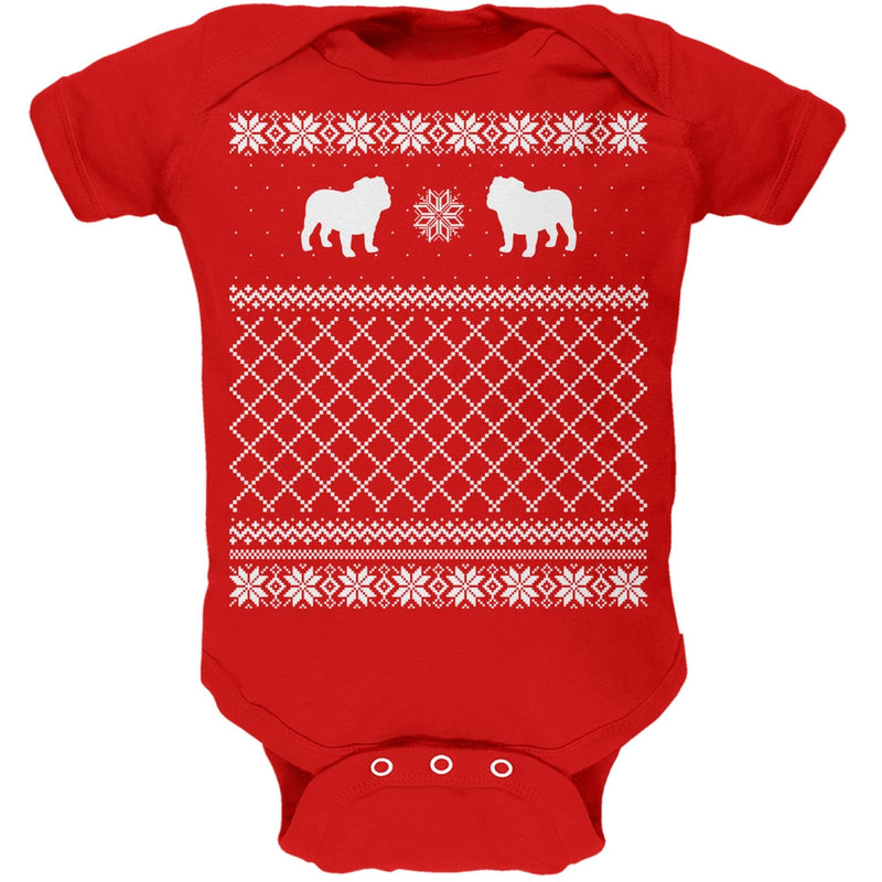 Bulldog Ugly Christmas Sweater Kelly Green Soft Baby One Piece Baby One Piece Old Glory