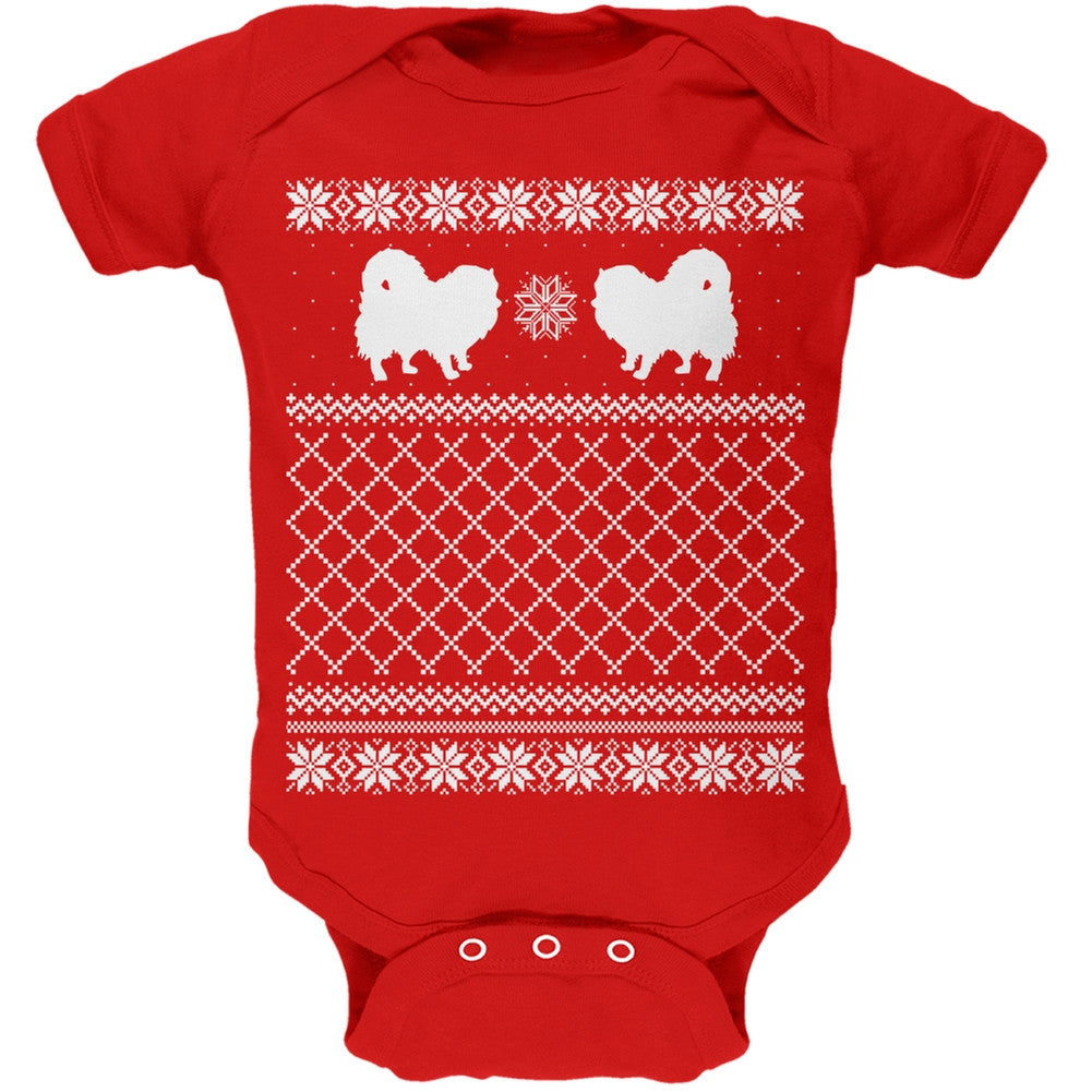 Pomeranian Ugly Christmas Sweater Kelly Green Soft Baby One Piece Baby One Piece Old Glory