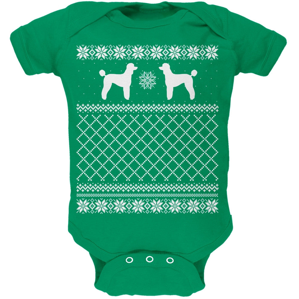 Poodle Ugly Christmas Sweater Kelly Green Soft Baby One Piece Baby One Piece Old Glory
