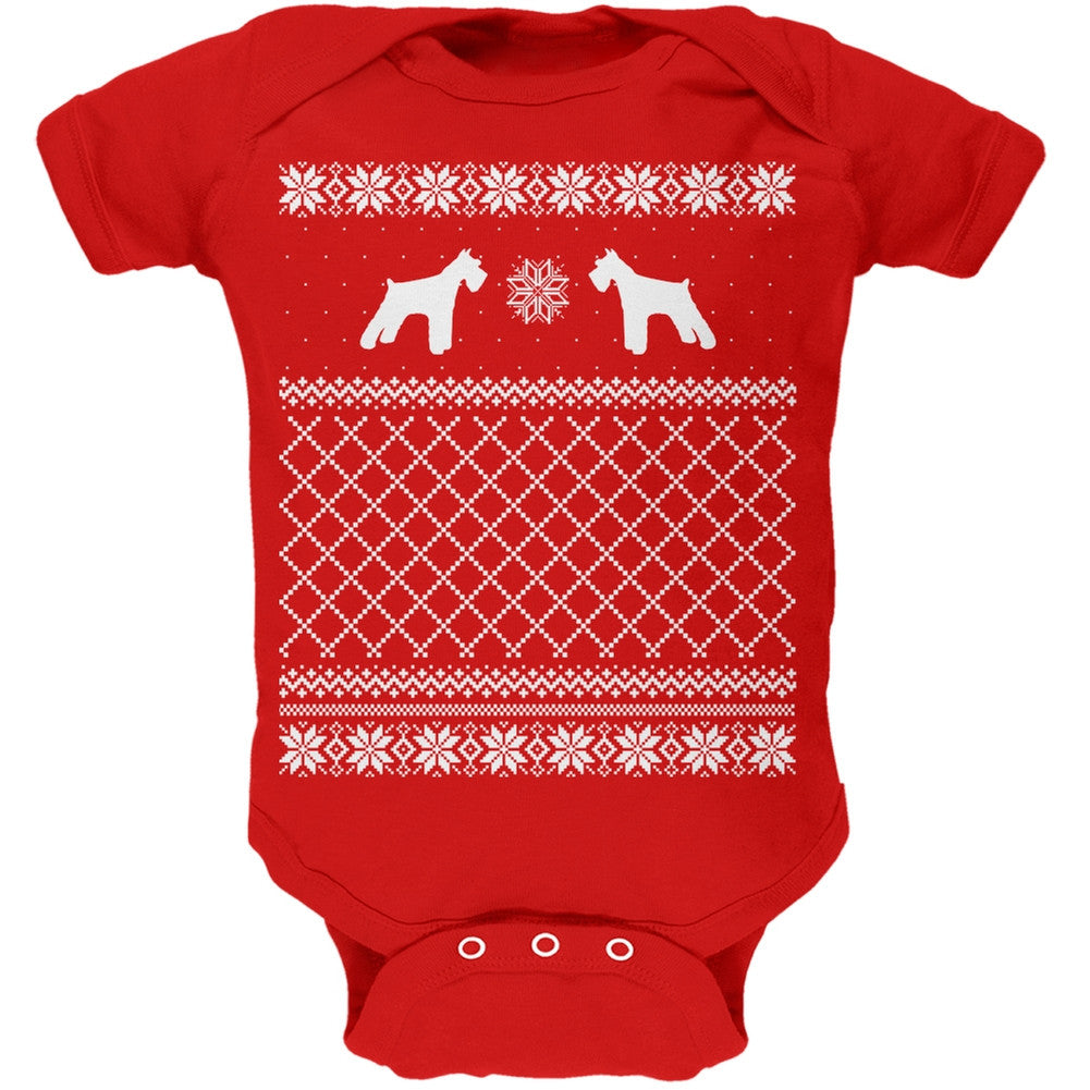 Schnauzer Ugly Christmas Sweater Kelly Green Soft Baby One Piece Baby One Piece Old Glory
