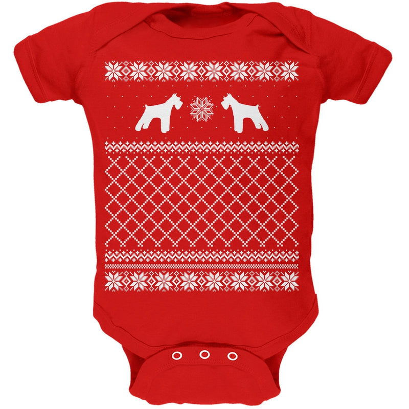 Schnauzer Ugly Christmas Sweater Kelly Green Soft Baby One Piece Baby One Piece Old Glory