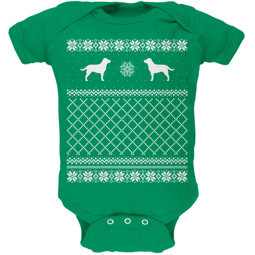 Chocolate Lab Ugly Christmas Sweater Kelly Green Soft Baby One Piece Baby One Piece Old Glory