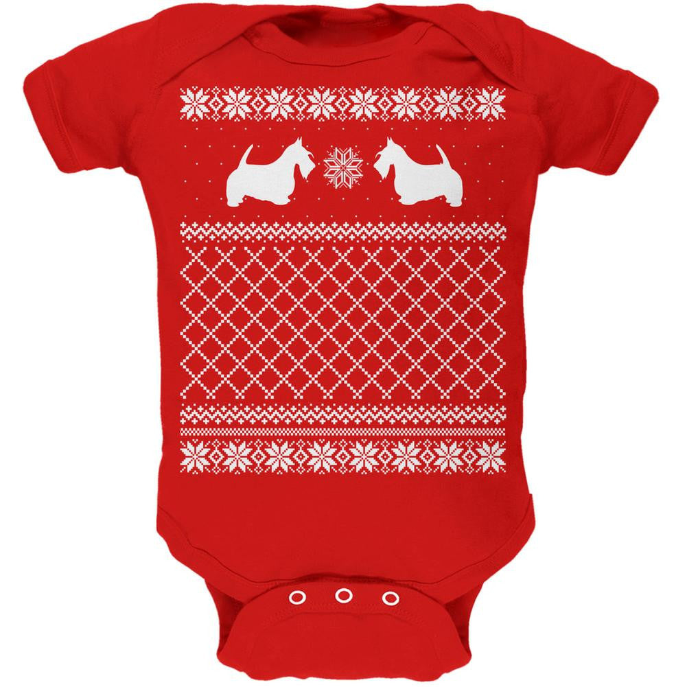 Scottie Ugly Christmas Sweater Kelly Green Soft Baby One Piece Baby One Piece Old Glory