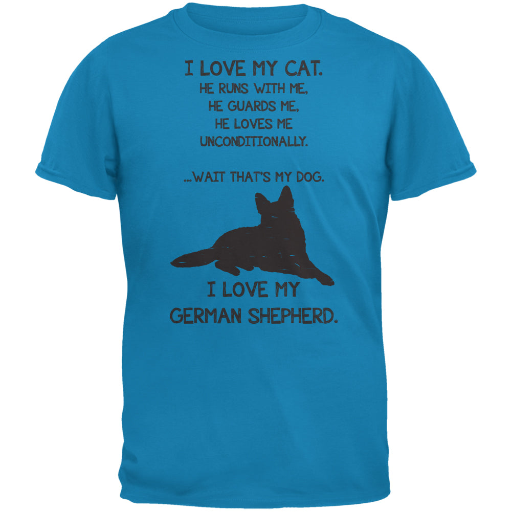 I Love My German Shepherd Boy Sapphire Blue Adult T-Shirt Men's T-Shirts Old Glory 2XL Blue