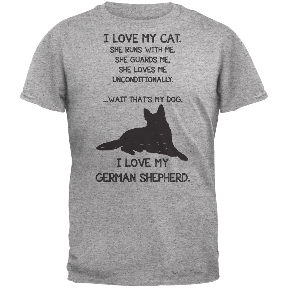 I Love My German Shepherd Girl Heather Grey Adult T-Shirt Men's T-Shirts Old Glory 2XL Grey