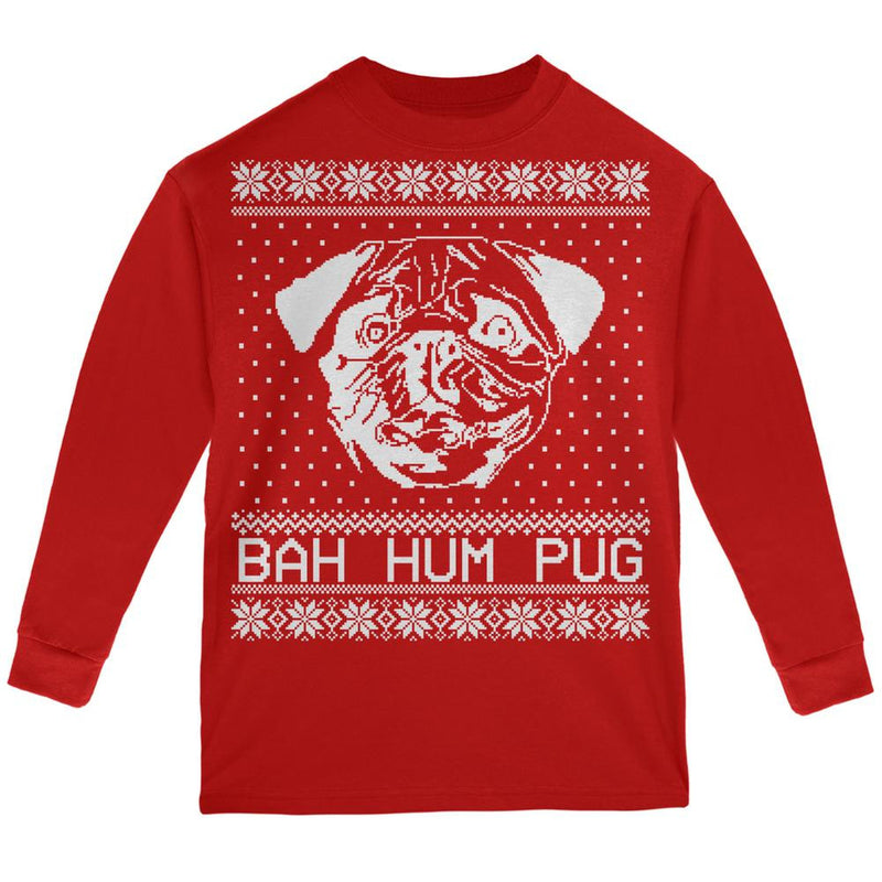 Christmas Bah Hum Pug Green Womens Long Sleeve T-Shirt Long Sleeve T-Shirts Old Glory
