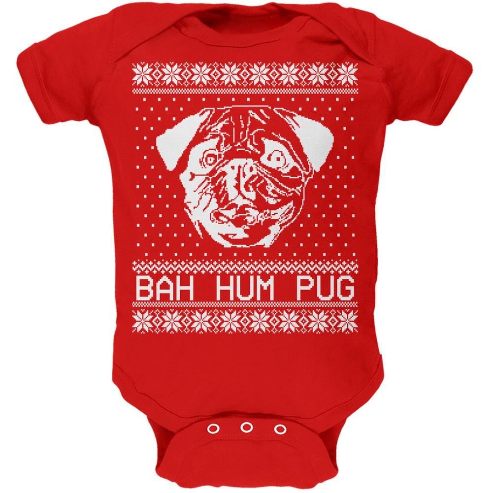 Christmas Bah Hum Pug Soft Baby One Piece Baby One Piece Old Glory 12 Red