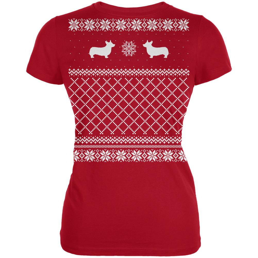Corgi Ugly Christmas Sweater Red Juniors Soft T-Shirt Juniors T-Shirts Old Glory