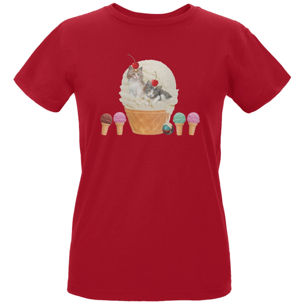 Ice Cream Cone Cat Blue Womens Organic T-Shirt Women's T-Shirts Old Glory LG Blue