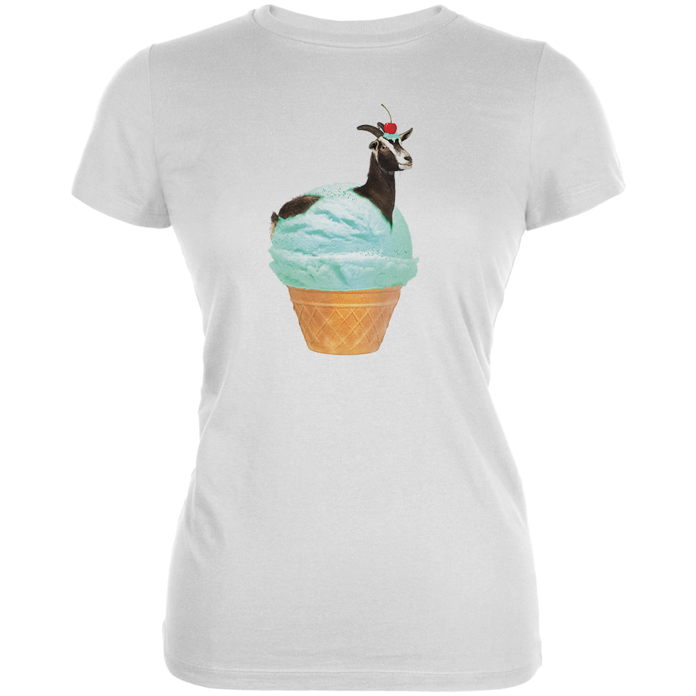Ice Cream Cone Goat White Juniors Soft T-Shirt Juniors T-Shirts Old Glory 2XL White