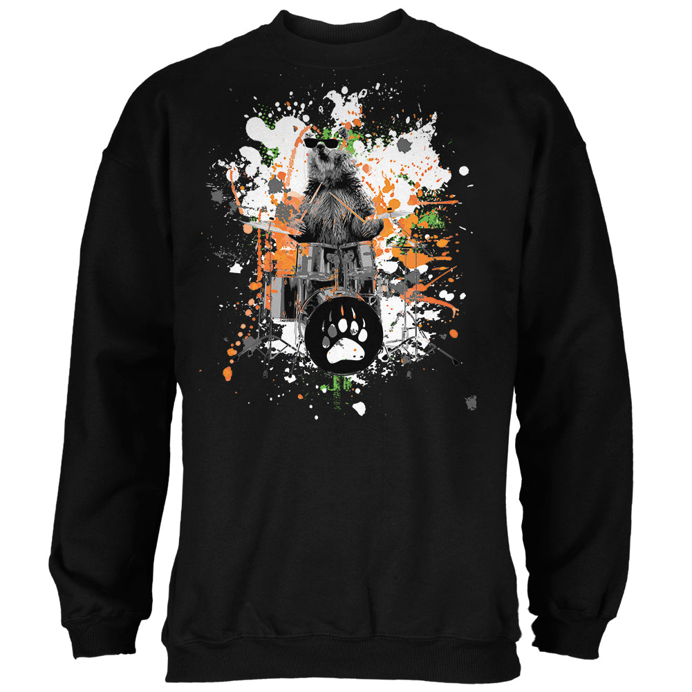 Bear Drummer Splatter Black Adult Sweatshirt Sweatshirts Old Glory 2XL Black