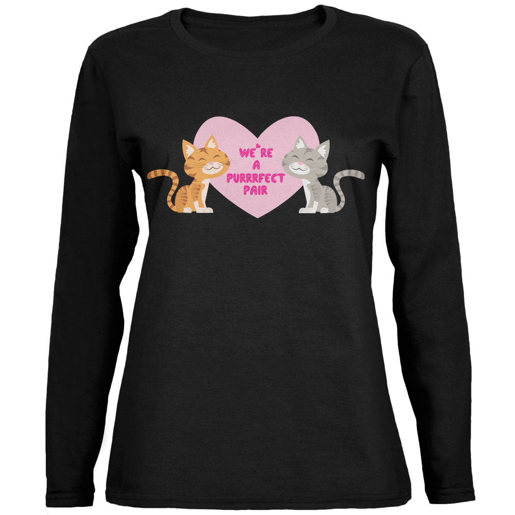 Valentines We're a Purrrfect Pair Black Womens Long Sleeve T-Shirt Long Sleeve T-Shirts Old Glory 2XL Black