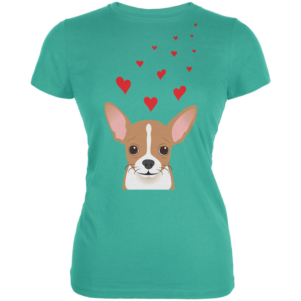 Valentine's Day Chihuahua Love Hearts Teal Juniors Soft T-Shirt Juniors T-Shirts Old Glory LG Light Blue
