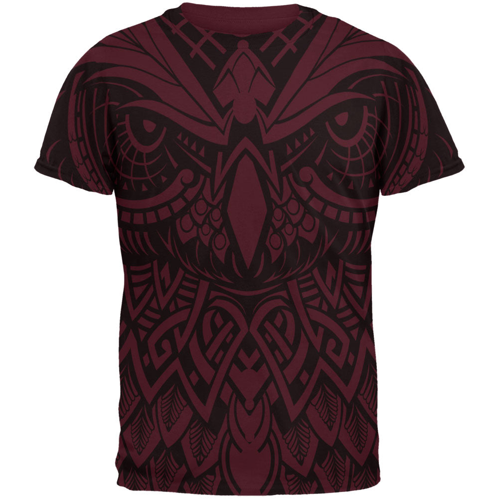 Trippy Owl Outline All Over Maroon Adult T-Shirt Men's T-Shirts Old Glory 2XL Multi