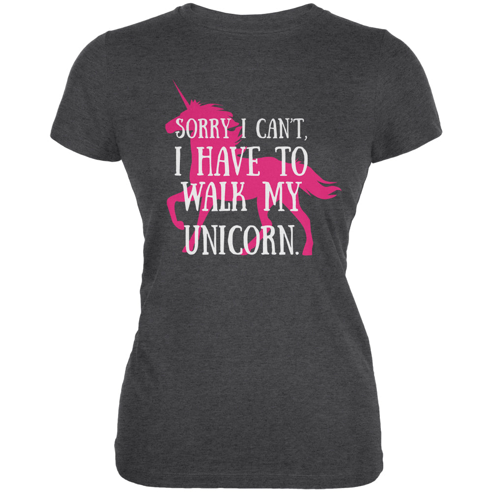 Have To Walk My Unicorn Dark Heather Juniors Soft T-Shirt Juniors T-Shirts Old Glory 2XL Grey
