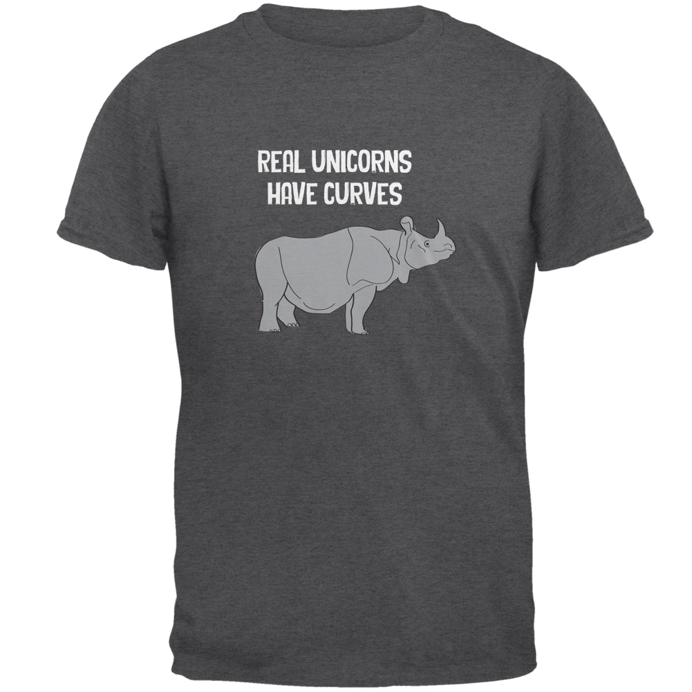 Rhino Real Unicorns Have Curves Dark Heather Adult T-Shirt Men's T-Shirts Old Glory LG Grey