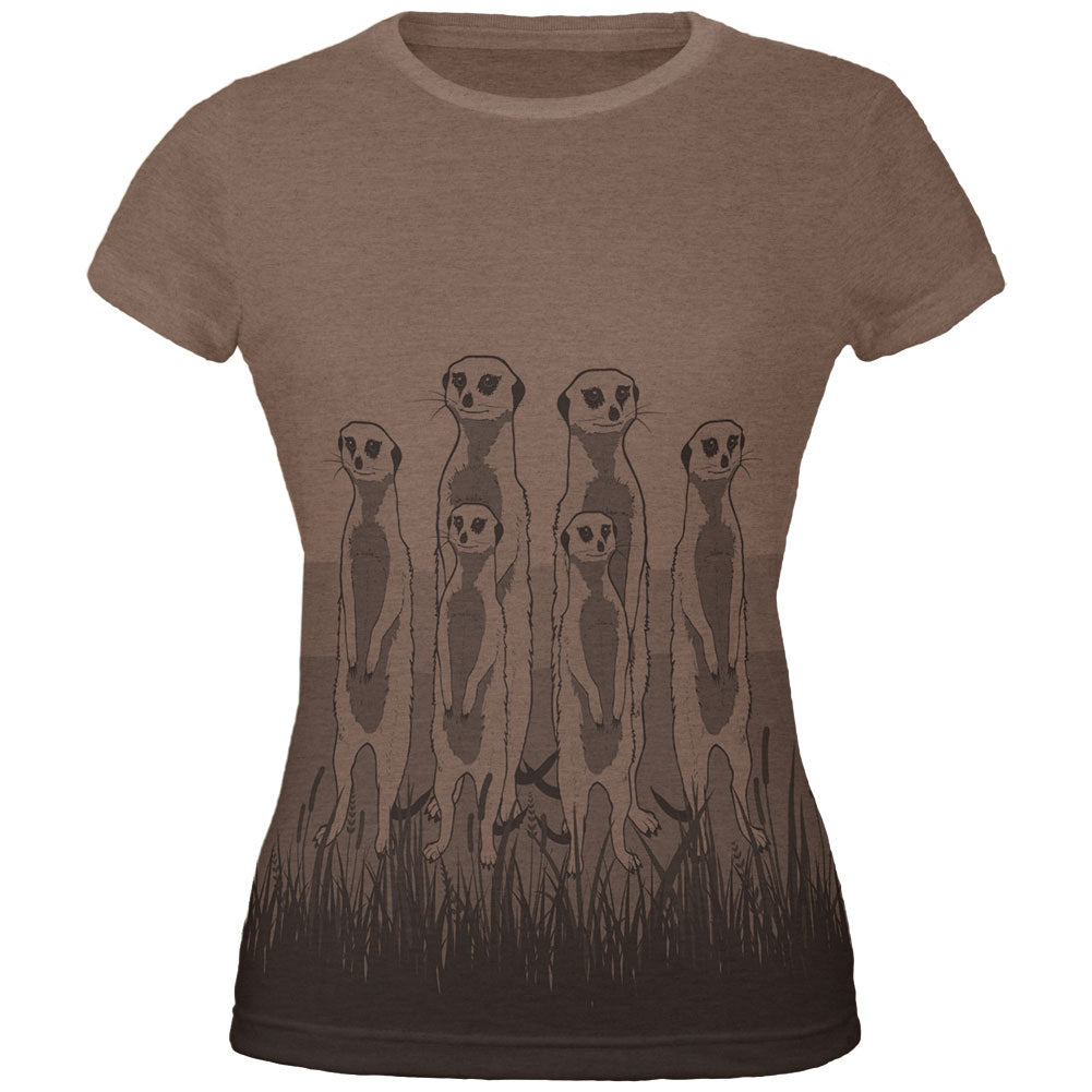 Meerkat on the Plains All Over Dark Heather Juniors Soft T-Shirt Juniors T-Shirts Old Glory MD Tan