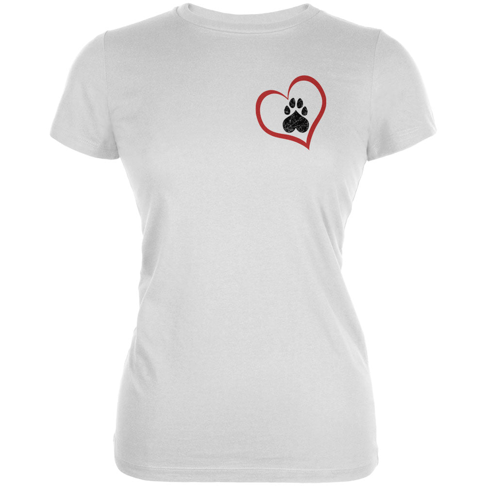 Valentines Day Paw Print Heart Dog White Juniors Soft T-Shirt Juniors T-Shirts Old Glory 2XL White