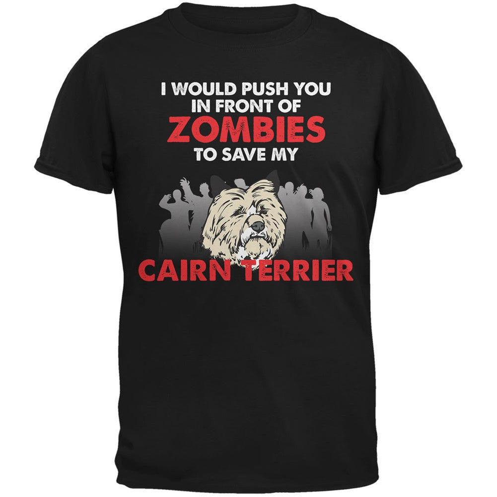 I Would Push You Zombies Cairn Terrier Black Adult T-Shirt Men's T-Shirts Old Glory 2XL Black