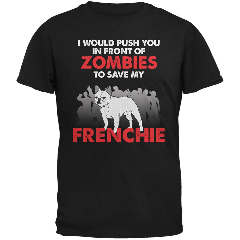 I Would Push You Zombies Frenchie Dark Heather Adult T-Shirt Men's T-Shirts Old Glory 2XL Grey
