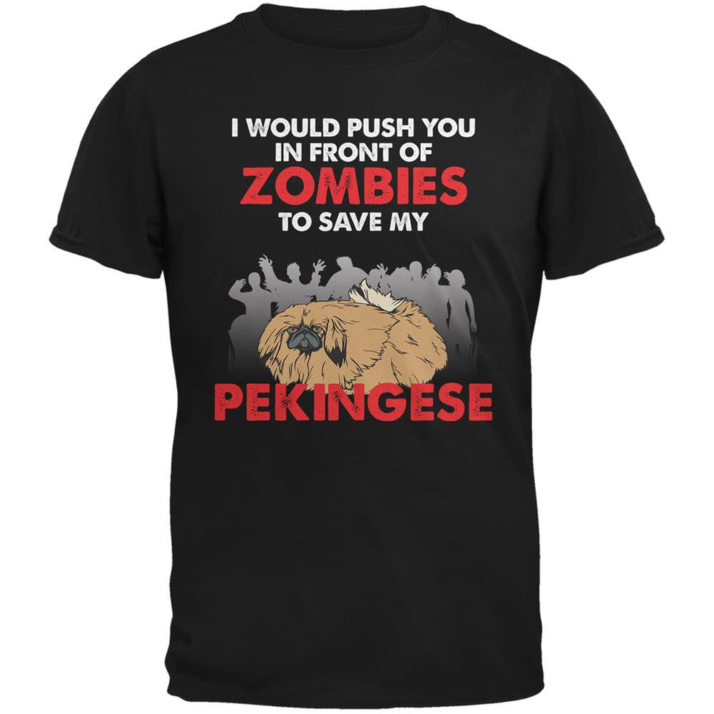 I Would Push You Zombies Pekingese Black Adult T-Shirt Men's T-Shirts Old Glory 2XL Black