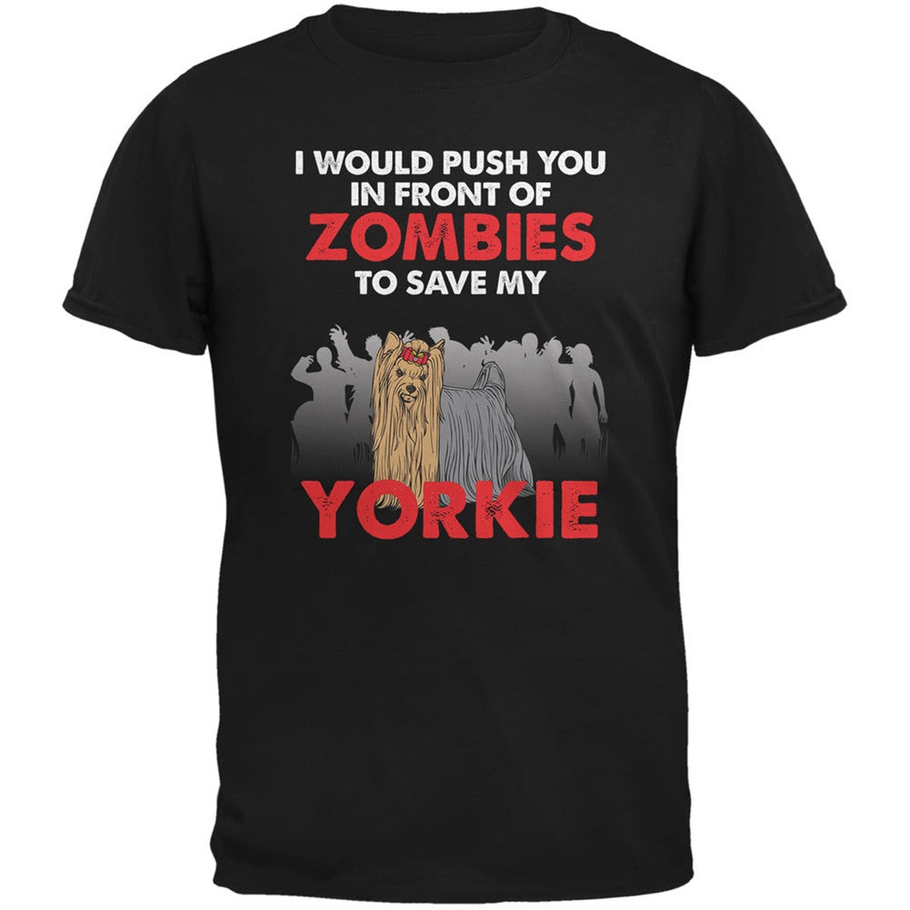 I Would Push You Zombies Yorkie Black Adult T-Shirt Men's T-Shirts Old Glory 2XL Black