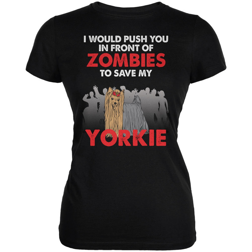 I Would Push You Zombies Yorkie Dark Heather Juniors Soft T-Shirt Juniors T-Shirts Old Glory 2XL Grey