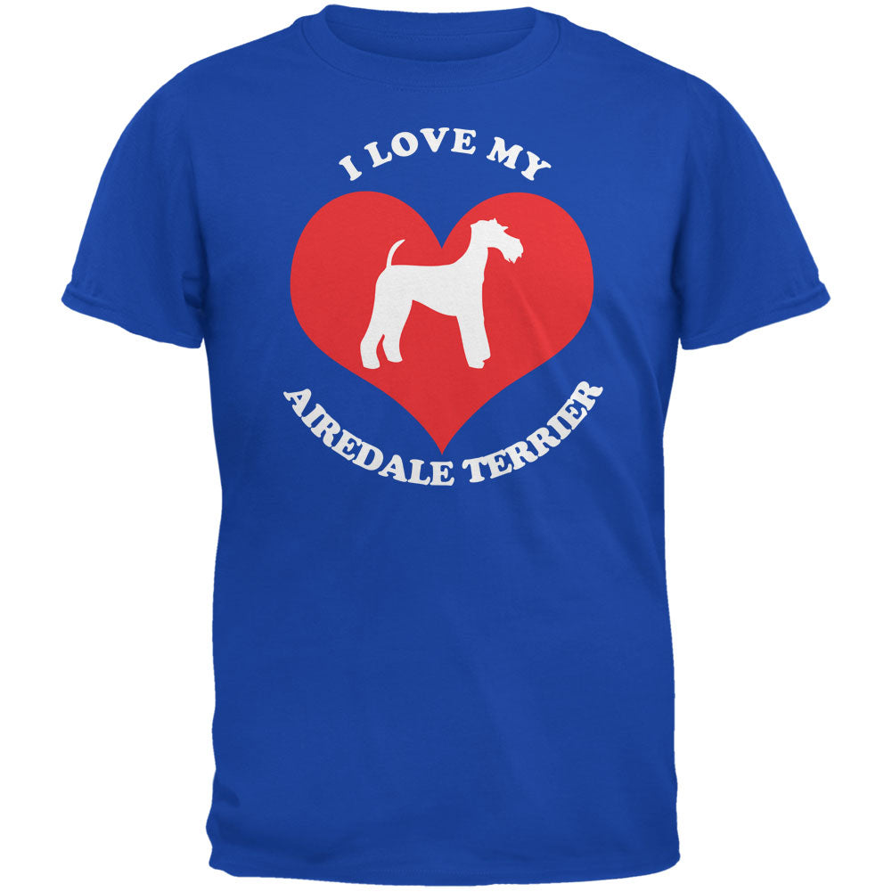 Valentines I Love My Airedale Terrier Royal Adult T-Shirt Men's T-Shirts Old Glory 2XL Blue