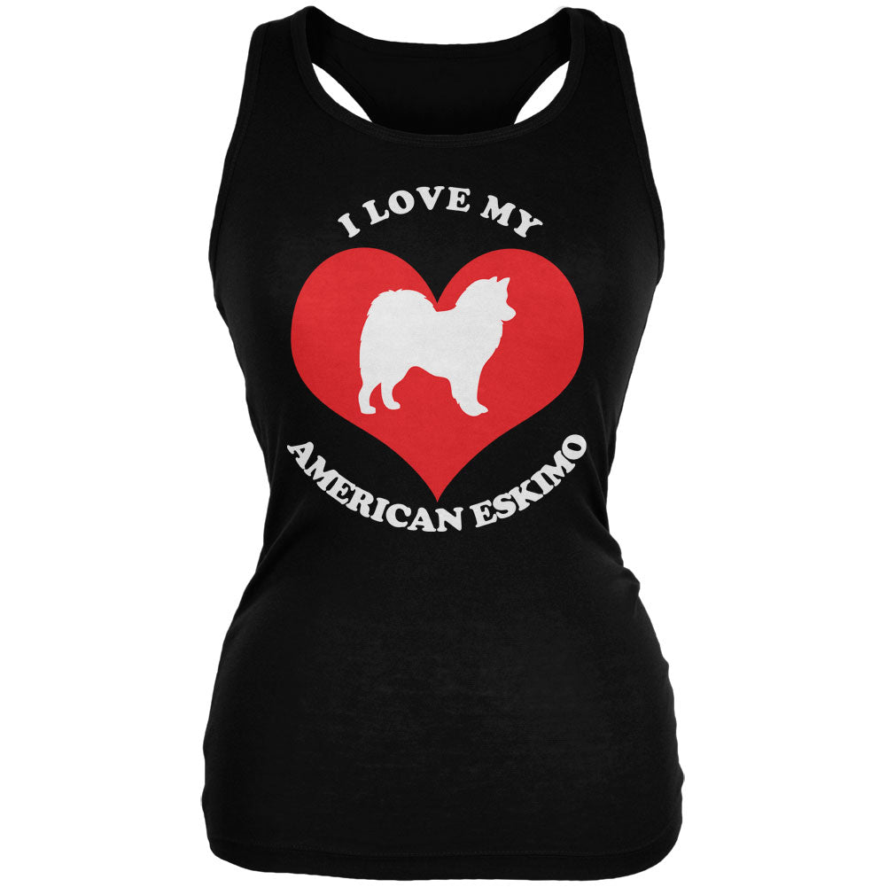 Valentines I Love My American Eskimo Black Juniors Soft Tank Top Tank Tops Old Glory 2XL Black