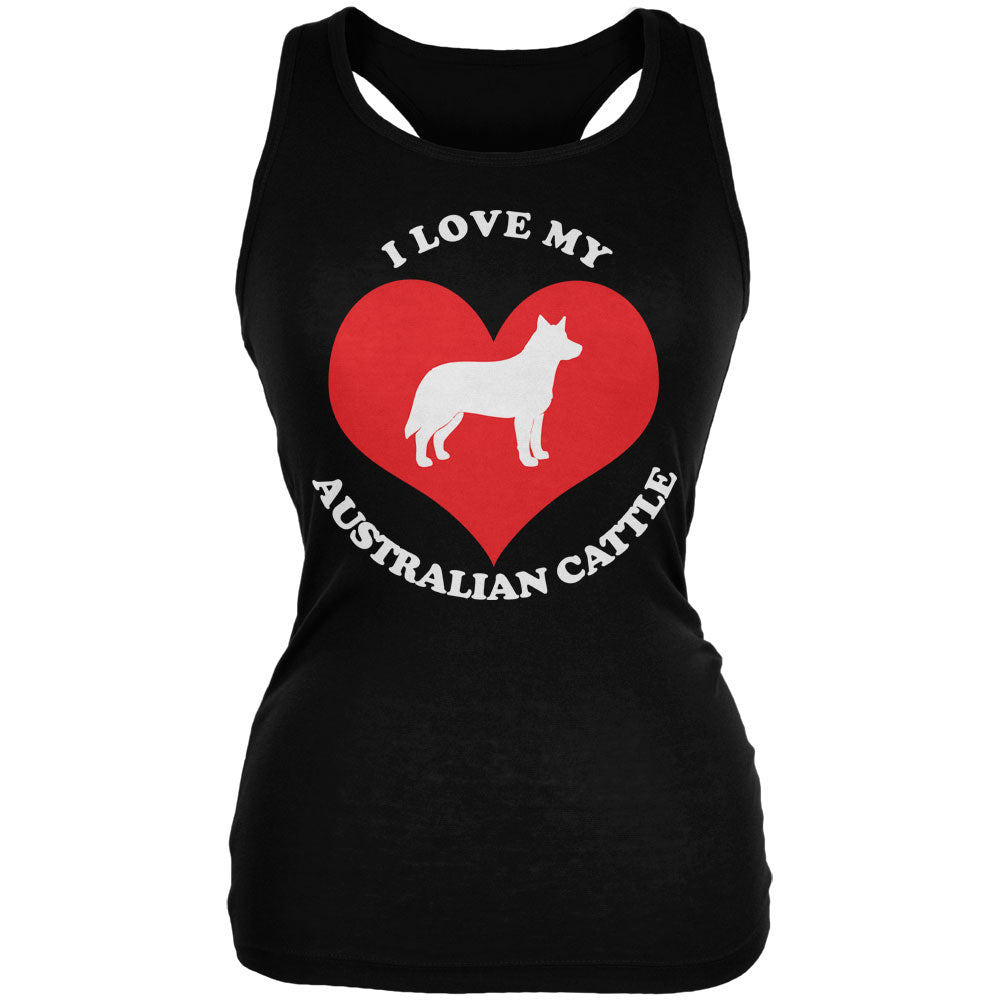 Valentines I Love My Australian Cattle Black Juniors Soft Tank Top Tank Tops Old Glory 2XL Black