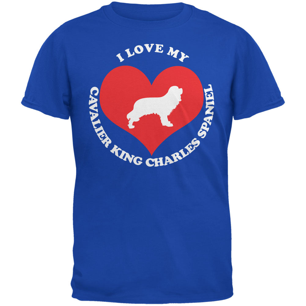 Valentines I Love My Cavalier King Charles Spaniel Royal Adult T-Shirt Men's T-Shirts Old Glory 2XL Blue