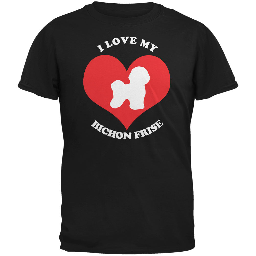 Valentines I Love My Bichon Frise Black Adult T-Shirt Men's T-Shirts Old Glory 2XL Black