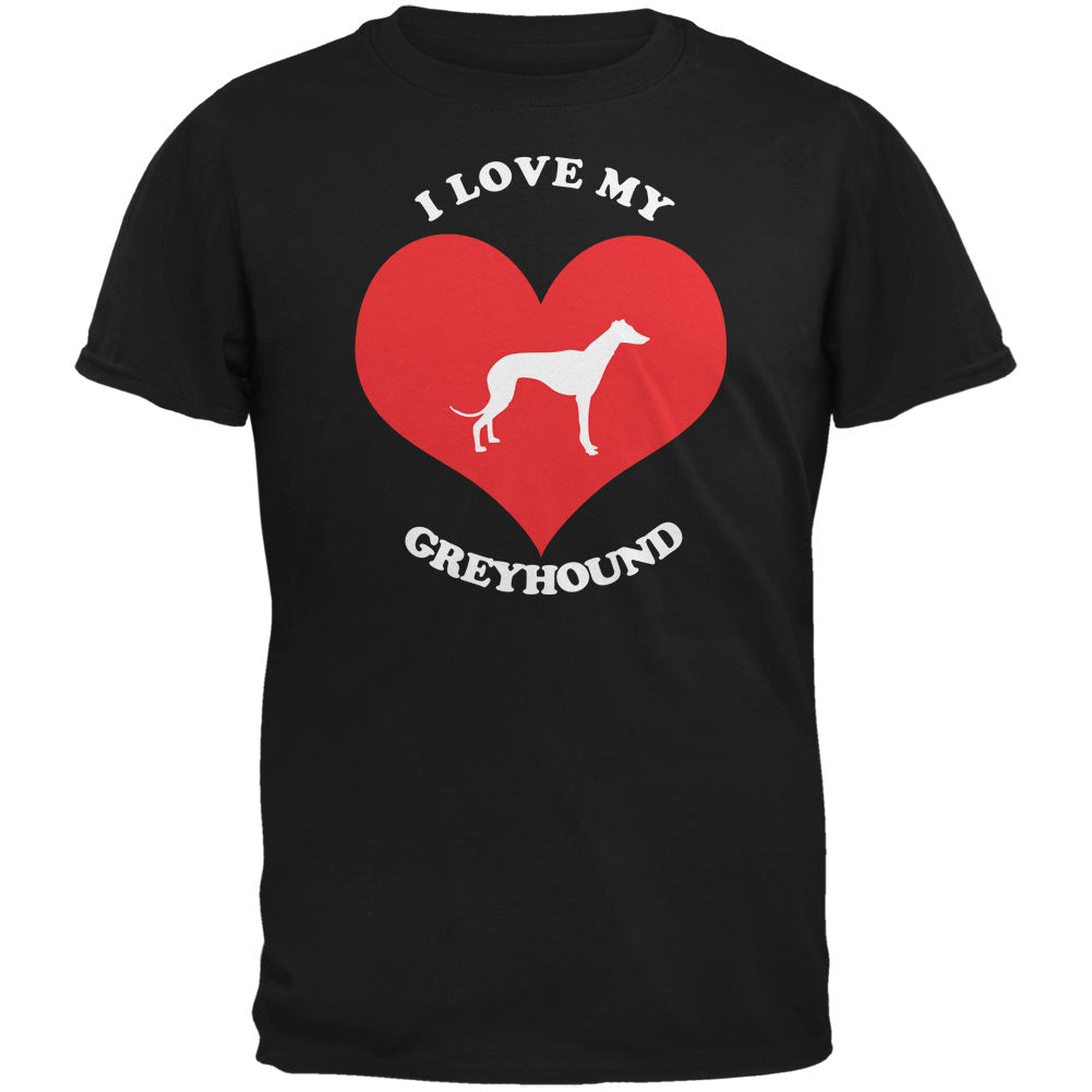 Valentines I Love My Greyhound Black Adult T-Shirt Men's T-Shirts Old Glory 2XL Black